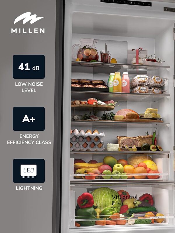 MILLEN Built-in Refrigerator, 277L, 3 Y Warranty, No Frost 2 Doors Fridge Freezer, Electronic Controls, LED Backlight, Quick Cooling/Freezing, Vacation Mode, MBIM 177.3